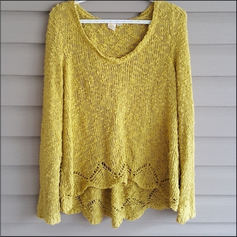 Anthropologie Chartreuse Scalloped Knit Sweater Size Small